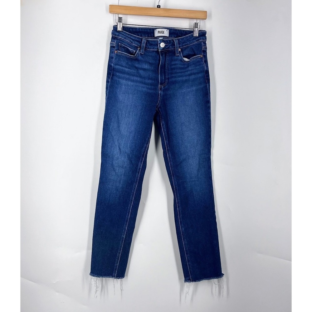 Paige Cindy High Rise Straight Leg Jeans Foreign Film Raw Hem 5512E77-B323 27